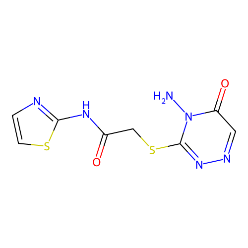 2-((4-amino-5-oxo-4,5-dihydro-1,2,4-triazin-3-yl)thio)-N-(thiazol-2-yl)acetamide structure