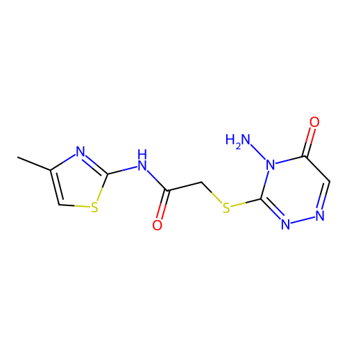 2-[(4-amino-5-oxo-4,5-dihydro-1,2,4-triazin-3-yl)sulfanyl]-N-(4-methyl-1,3-thiazol-2-yl)acetamide structure