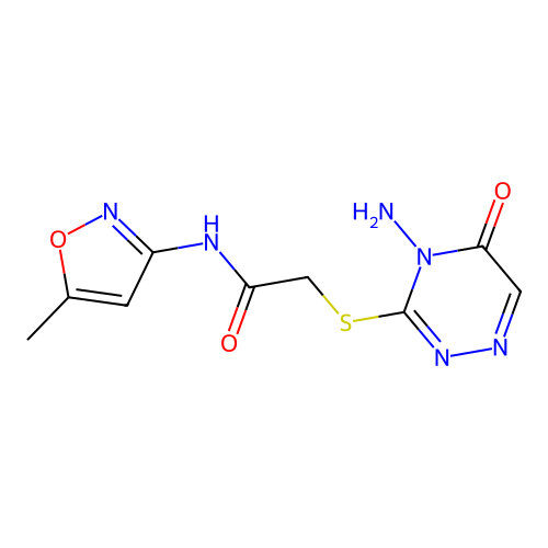 2-[(4-amino-5-oxo-4,5-dihydro-1,2,4-triazin-3-yl)sulfanyl]-N-(5-methyl-1,2-oxazol-3-yl)acetamide structure