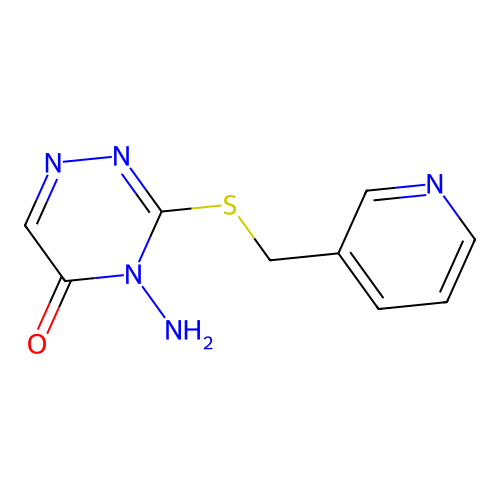 4-amino-3-((pyridin-3-ylmethyl)thio)-1,2,4-triazin-5(4H)-one structure