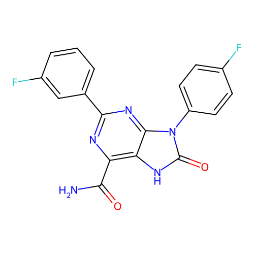 2-(3-fluorophenyl)-9-(4-fluorophenyl)-8-oxo-8,9-dihydro-7H-purine-6-carboxamide structure