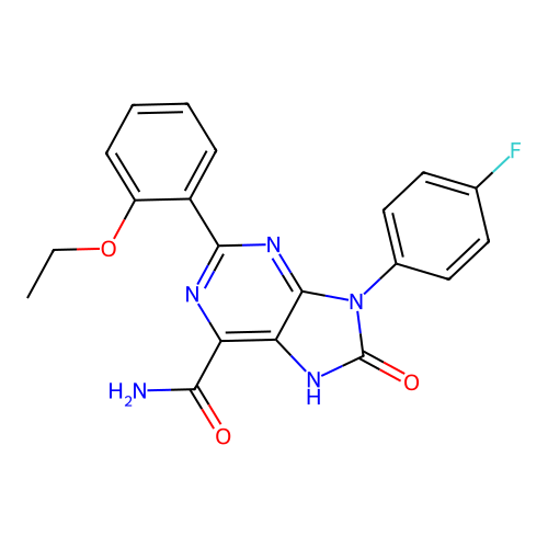 2-(2-ethoxyphenyl)-9-(4-fluorophenyl)-8-oxo-8,9-dihydro-7H-purine-6-carboxamide structure