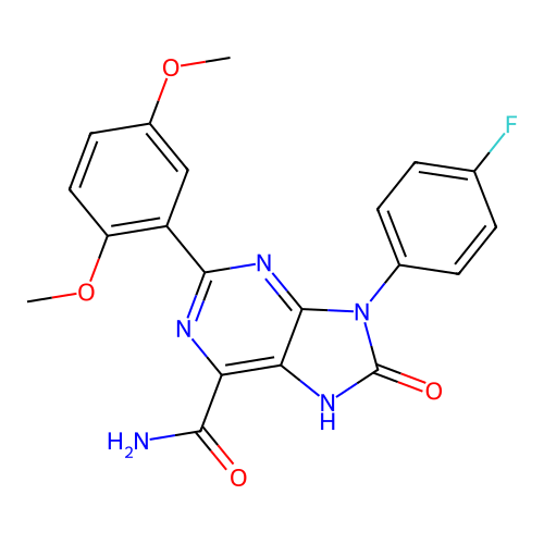 2-(2,5-dimethoxyphenyl)-9-(4-fluorophenyl)-8-oxo-8,9-dihydro-7H-purine-6-carboxamide structure