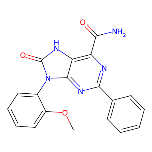 9-(2-methoxyphenyl)-8-oxo-2-phenyl-8,9-dihydro-7H-purine-6-carboxamide structure