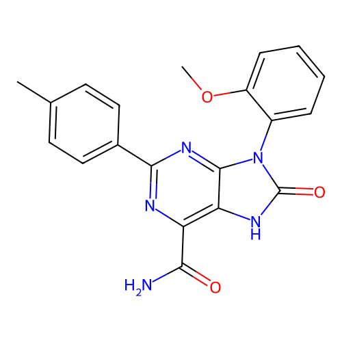 9-(2-methoxyphenyl)-2-(4-methylphenyl)-8-oxo-8,9-dihydro-7H-purine-6-carboxamide structure