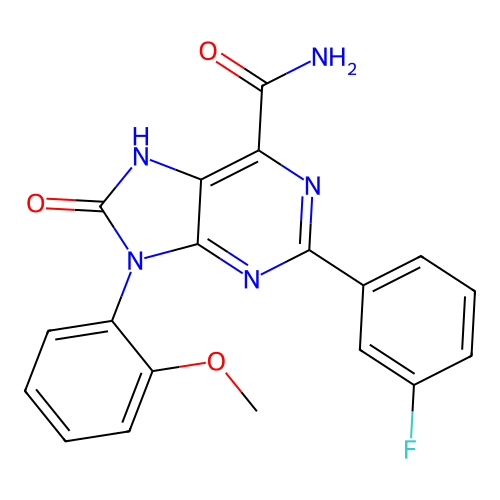 2-(3-fluorophenyl)-9-(2-methoxyphenyl)-8-oxo-8,9-dihydro-7H-purine-6-carboxamide structure