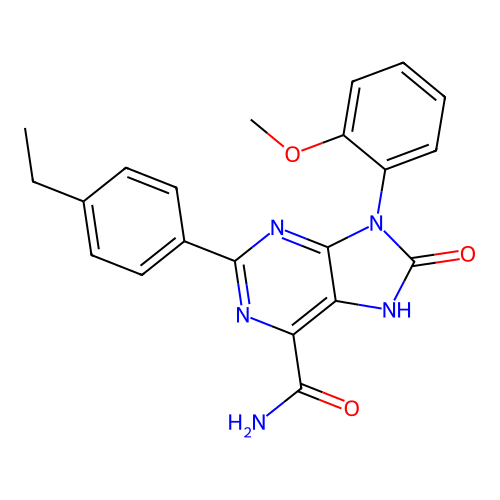 2-(4-ethylphenyl)-9-(2-methoxyphenyl)-8-oxo-8,9-dihydro-7H-purine-6-carboxamide structure