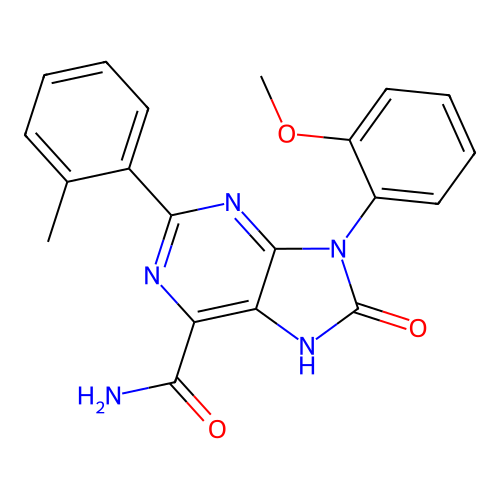 9-(2-methoxyphenyl)-2-(2-methylphenyl)-8-oxo-7H-purine-6-carboxamide structure