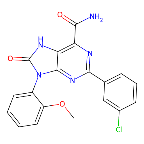 2-(3-chlorophenyl)-9-(2-methoxyphenyl)-8-oxo-8,9-dihydro-7H-purine-6-carboxamide structure