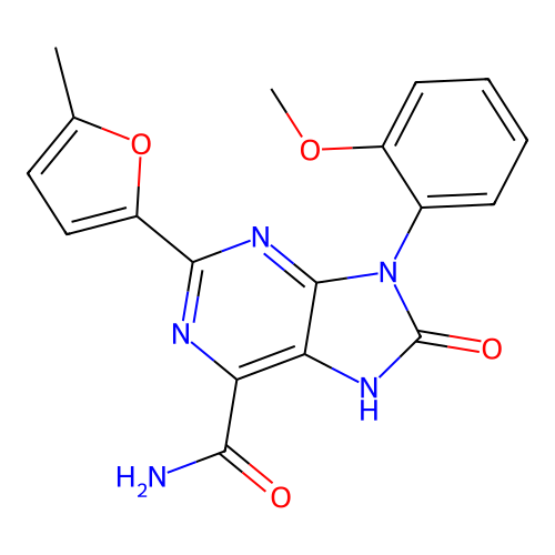 9-(2-methoxyphenyl)-2-(5-methylfuran-2-yl)-8-oxo-7H-purine-6-carboxamide structure
