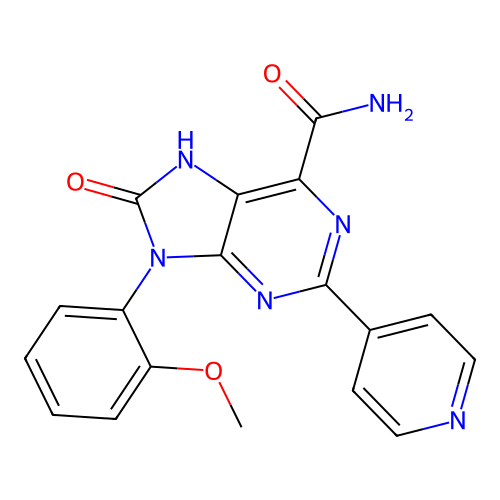 9-(2-methoxyphenyl)-8-oxo-2-(pyridin-4-yl)-8,9-dihydro-7H-purine-6-carboxamide structure