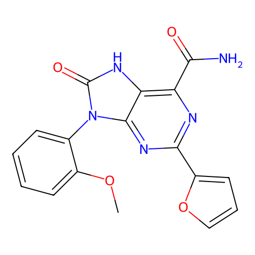 2-(furan-2-yl)-9-(2-methoxyphenyl)-8-oxo-8,9-dihydro-7H-purine-6-carboxamide structure