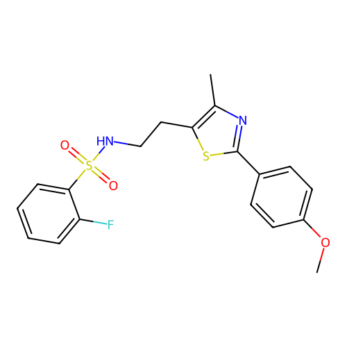 2-fluoro-N-{2-[2-(4-methoxyphenyl)-4-methyl-1,3-thiazol-5-yl]ethyl}benzene-1-sulfonamide structure