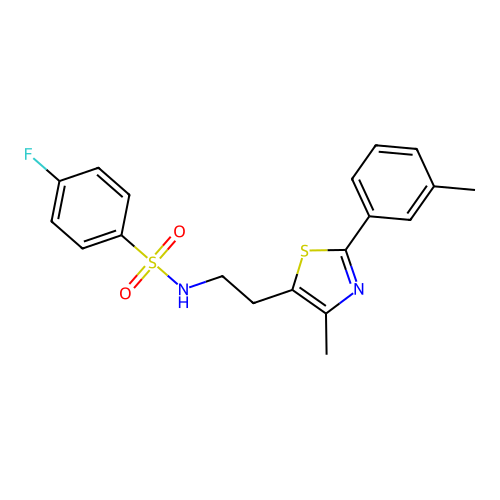 4-fluoro-N-(2-(4-methyl-2-(m-tolyl)thiazol-5-yl)ethyl)benzenesulfonamide structure