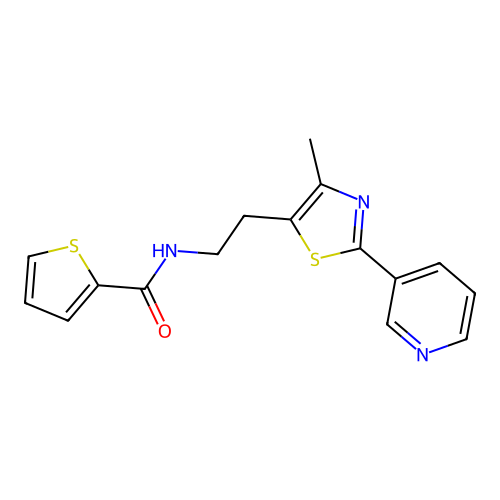 N-(2-(4-methyl-2-(pyridin-3-yl)thiazol-5-yl)ethyl)thiophene-2-carboxamide structure