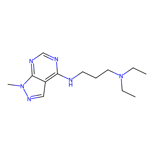 N',N'-diethyl-N-(1-methylpyrazolo[3,4-d]pyrimidin-4-yl)propane-1,3-diamine structure