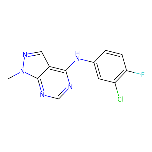 N-(3-chloro-4-fluorophenyl)-1-methyl-1H-pyrazolo[3,4-d]pyrimidin-4-amine structure