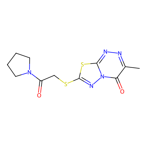 3-methyl-7-{[2-oxo-2-(pyrrolidin-1-yl)ethyl]sulfanyl}-4H-[1,3,4]thiadiazolo[2,3-c][1,2,4]triazin-4-one structure