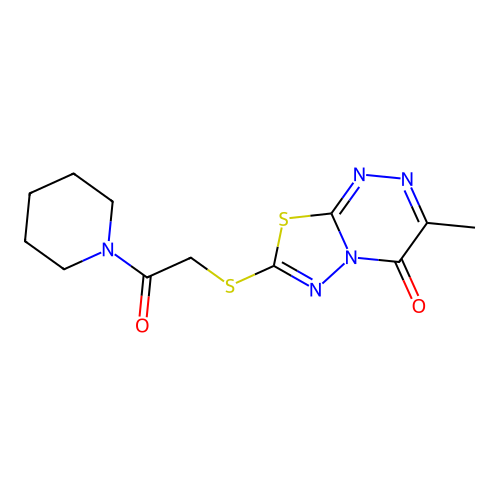 3-methyl-7-{[2-oxo-2-(piperidin-1-yl)ethyl]sulfanyl}-4H-[1,3,4]thiadiazolo[2,3-c][1,2,4]triazin-4-one structure