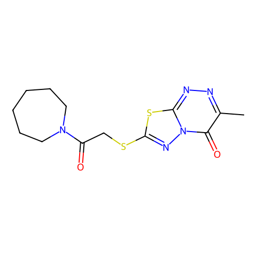 7-{[2-(azepan-1-yl)-2-oxoethyl]sulfanyl}-3-methyl-4H-[1,3,4]thiadiazolo[2,3-c][1,2,4]triazin-4-one structure