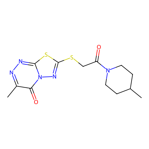 3-methyl-7-{[2-(4-methylpiperidin-1-yl)-2-oxoethyl]sulfanyl}-4H-[1,3,4]thiadiazolo[2,3-c][1,2,4]triazin-4-one structure