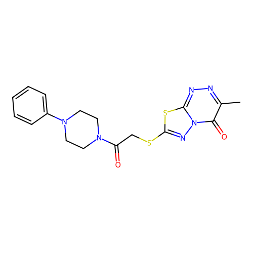 3-methyl-7-{[2-oxo-2-(4-phenylpiperazin-1-yl)ethyl]sulfanyl}-4H-[1,3,4]thiadiazolo[2,3-c][1,2,4]triazin-4-one structure