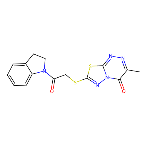 7-{[2-(2,3-dihydro-1H-indol-1-yl)-2-oxoethyl]sulfanyl}-3-methyl-4H-[1,3,4]thiadiazolo[2,3-c][1,2,4]triazin-4-one structure