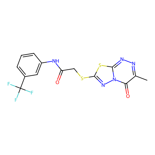 2-({3-methyl-4-oxo-4H-[1,3,4]thiadiazolo[2,3-c][1,2,4]triazin-7-yl}sulfanyl)-N-[3-(trifluoromethyl)phenyl]acetamide structure