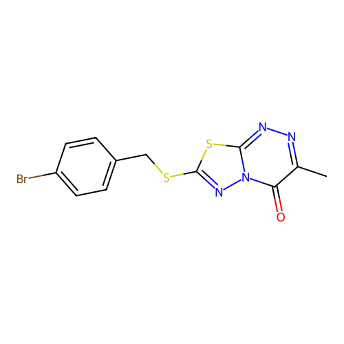 7-[(4-bromophenyl)methylsulfanyl]-3-methyl-[1,3,4]thiadiazolo[2,3-c][1,2,4]triazin-4-one structure