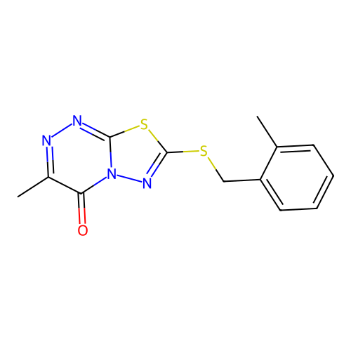 3-methyl-7-{[(2-methylphenyl)methyl]sulfanyl}-4H-[1,3,4]thiadiazolo[2,3-c][1,2,4]triazin-4-one structure