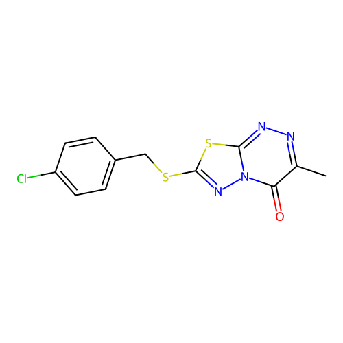 7-[(4-chlorophenyl)methylsulfanyl]-3-methyl-[1,3,4]thiadiazolo[2,3-c][1,2,4]triazin-4-one structure