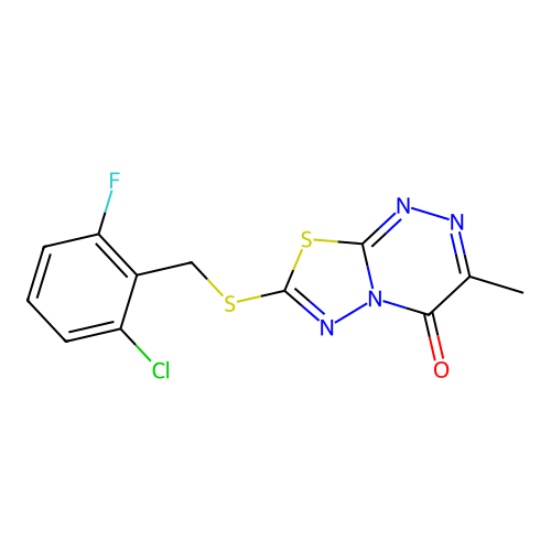 7-{[(2-chloro-6-fluorophenyl)methyl]sulfanyl}-3-methyl-4H-[1,3,4]thiadiazolo[2,3-c][1,2,4]triazin-4-one structure