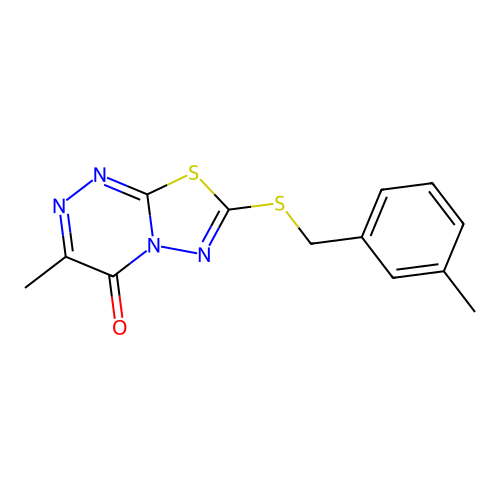 3-methyl-7-{[(3-methylphenyl)methyl]sulfanyl}-4H-[1,3,4]thiadiazolo[2,3-c][1,2,4]triazin-4-one structure