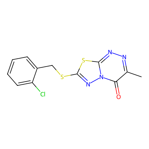 7-{[(2-chlorophenyl)methyl]sulfanyl}-3-methyl-4H-[1,3,4]thiadiazolo[2,3-c][1,2,4]triazin-4-one structure