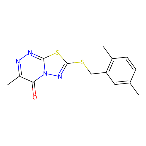 7-{[(2,5-dimethylphenyl)methyl]sulfanyl}-3-methyl-4H-[1,3,4]thiadiazolo[2,3-c][1,2,4]triazin-4-one structure
