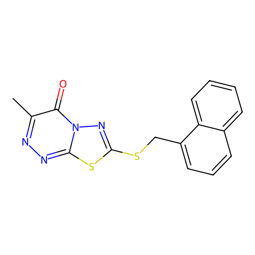 3-methyl-7-{[(naphthalen-1-yl)methyl]sulfanyl}-4H-[1,3,4]thiadiazolo[2,3-c][1,2,4]triazin-4-one structure