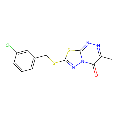 7-[(3-chlorophenyl)methylsulfanyl]-3-methyl-[1,3,4]thiadiazolo[2,3-c][1,2,4]triazin-4-one structure