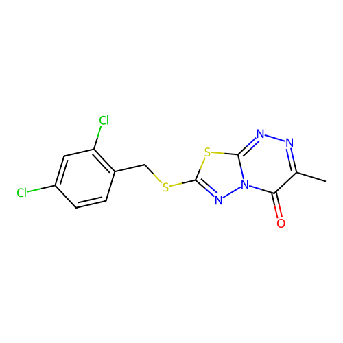7-{[(2,4-dichlorophenyl)methyl]sulfanyl}-3-methyl-4H-[1,3,4]thiadiazolo[2,3-c][1,2,4]triazin-4-one structure
