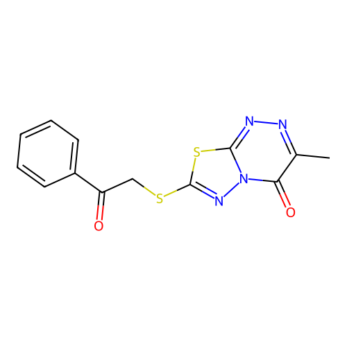 3-Methyl-7-phenacylsulfanyl-[1,3,4]thiadiazolo[2,3-c][1,2,4]triazin-4-one structure