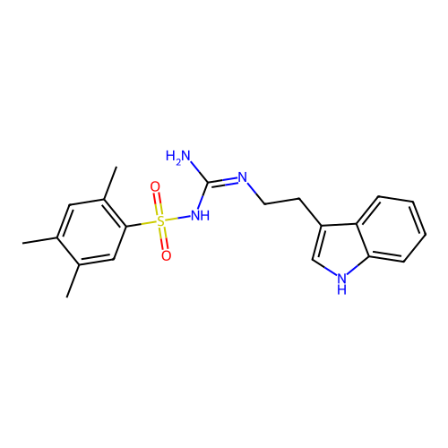 N-(N-(2-(1H-indol-3-yl)ethyl)carbamimidoyl)-2,4,5-trimethylbenzenesulfonamide structure