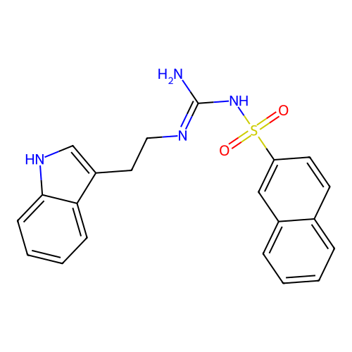 N-(N-(2-(1H-indol-3-yl)ethyl)carbamimidoyl)naphthalene-2-sulfonamide structure