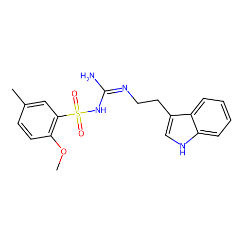 N-(N-(2-(1H-indol-3-yl)ethyl)carbamimidoyl)-2-methoxy-5-methylbenzenesulfonamide structure