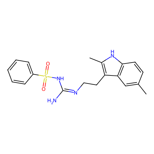 N-(N-(2-(2,5-dimethyl-1H-indol-3-yl)ethyl)carbamimidoyl)benzenesulfonamide structure