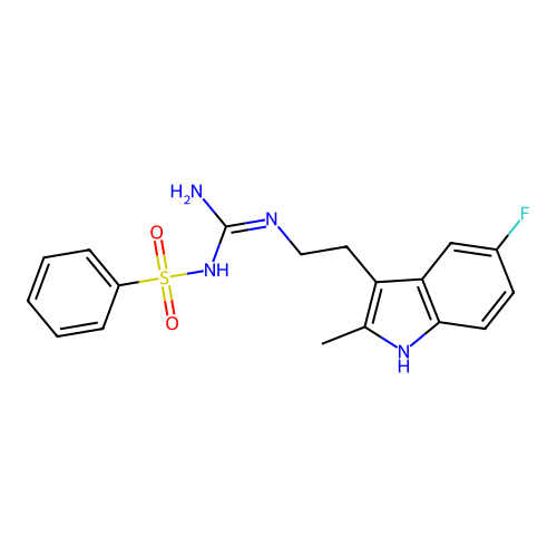 1-(benzenesulfonyl)-2-[2-(5-fluoro-2-methyl-1H-indol-3-yl)ethyl]guanidine structure