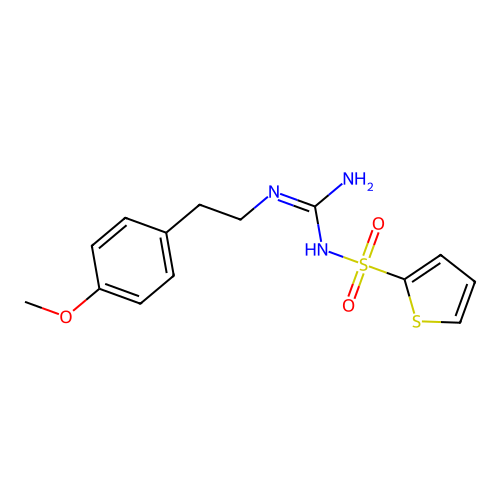 N-(N-(4-methoxyphenethyl)carbamimidoyl)thiophene-2-sulfonamide structure