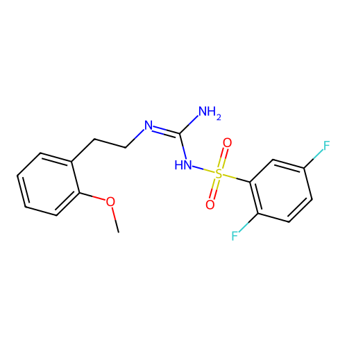 2,5-difluoro-N-(N-(2-methoxyphenethyl)carbamimidoyl)benzenesulfonamide structure