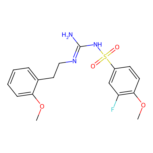 3-fluoro-4-methoxy-N-(N-(2-methoxyphenethyl)carbamimidoyl)benzenesulfonamide structure