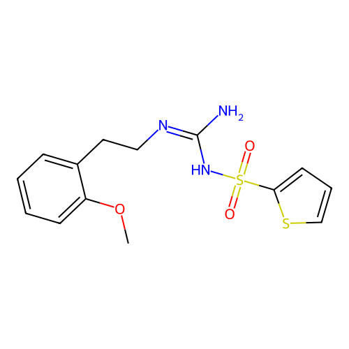 N-(N-(2-methoxyphenethyl)carbamimidoyl)thiophene-2-sulfonamide structure