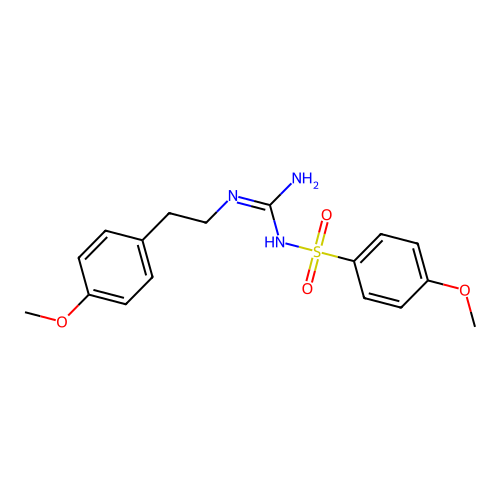 4-methoxy-N-(N-(4-methoxyphenethyl)carbamimidoyl)benzenesulfonamide structure