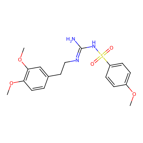 N-(N-(3,4-dimethoxyphenethyl)carbamimidoyl)-4-methoxybenzenesulfonamide structure